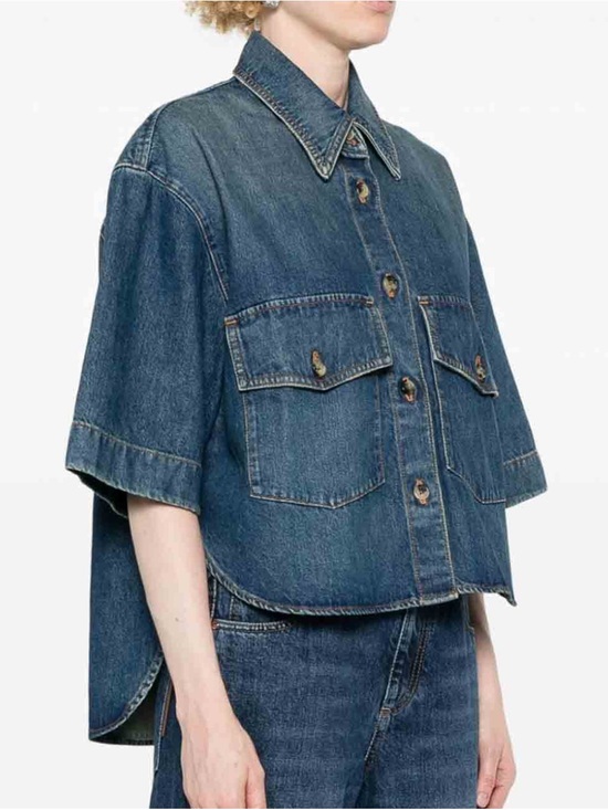 KHAITE Jackets & Blazers - KHAITE Washed Blue Denim Utility Jacket